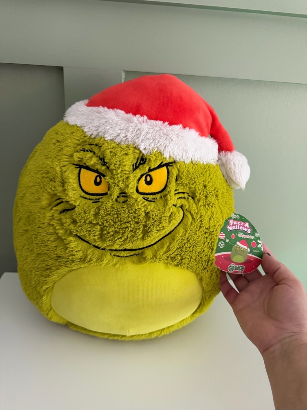 Squishmallows Fuzz-A-Mallows Grinch Green Plush with Santa Hat 2024